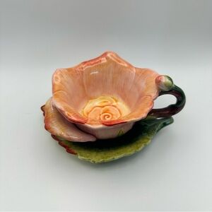 Corner Ruby Garden Collection Ceramic Tea Cup And Saucer